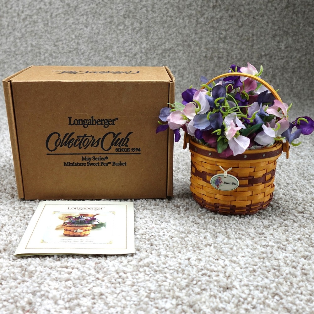 Longaberger 2008 Collectors Club May Series Miniature Sweet Pea Basket Set Boxed